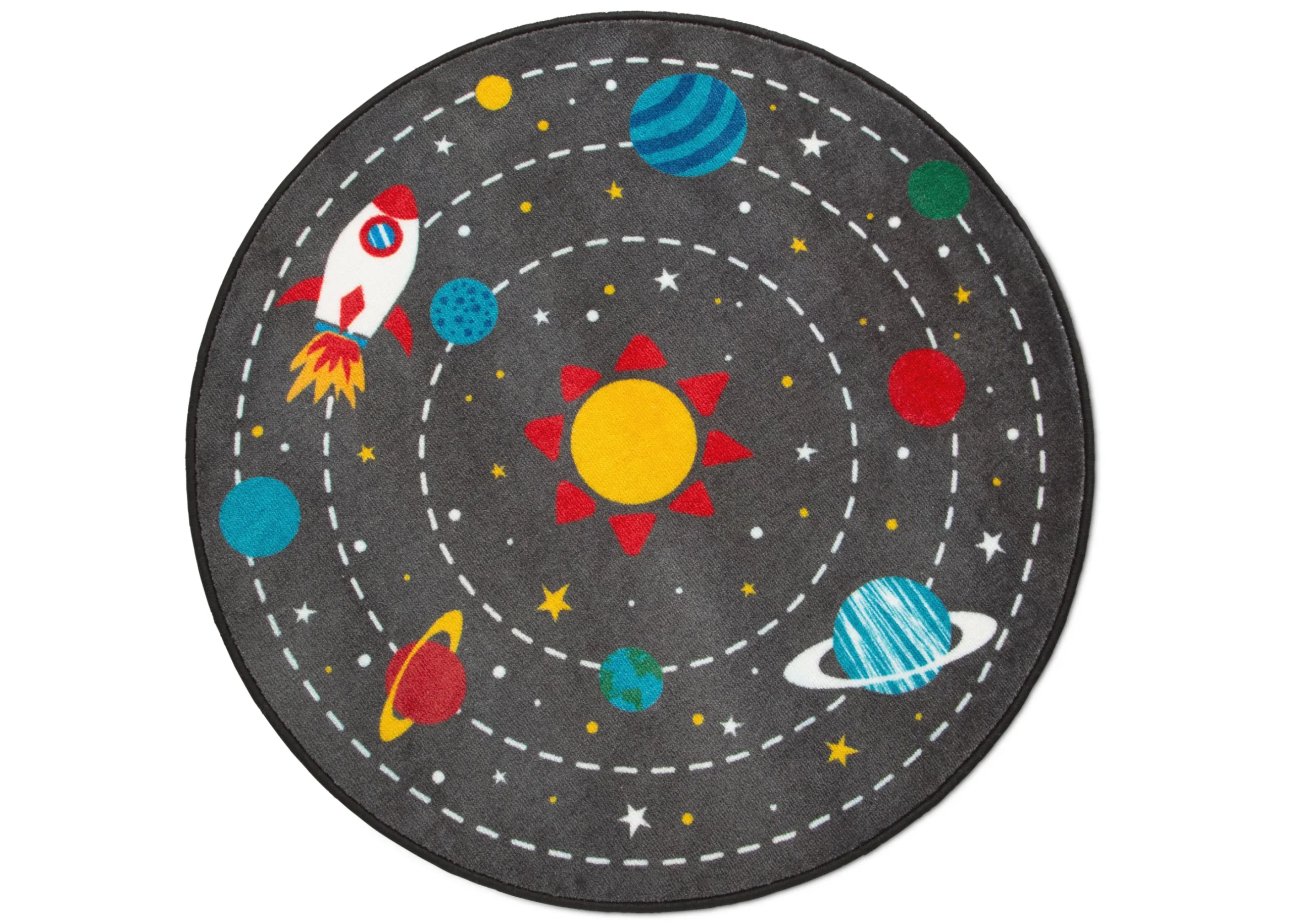 Outer Space Round Area Rug for Kids, 39-Inch