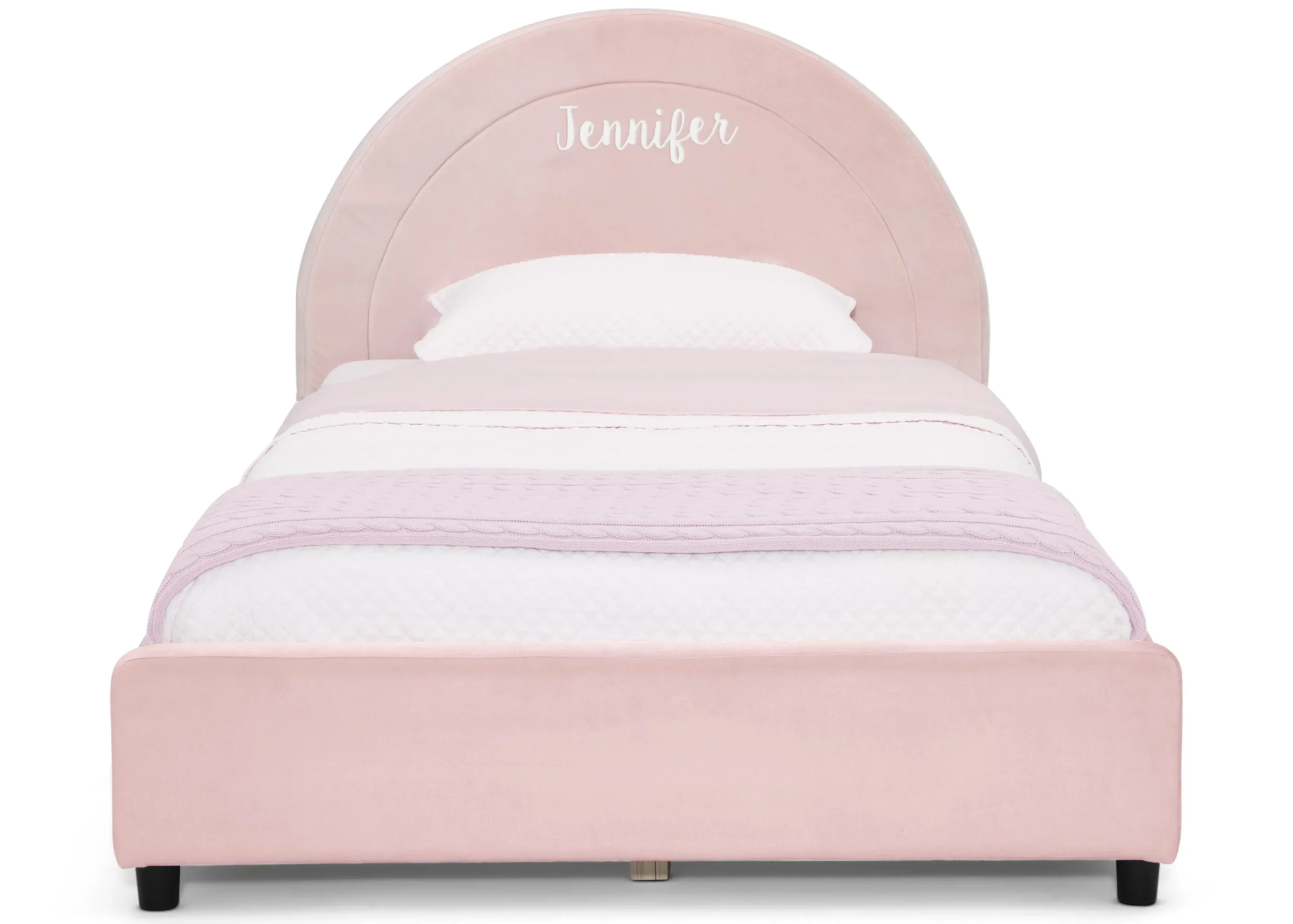 Personalized Upholstered Twin Bed with Round Headboard