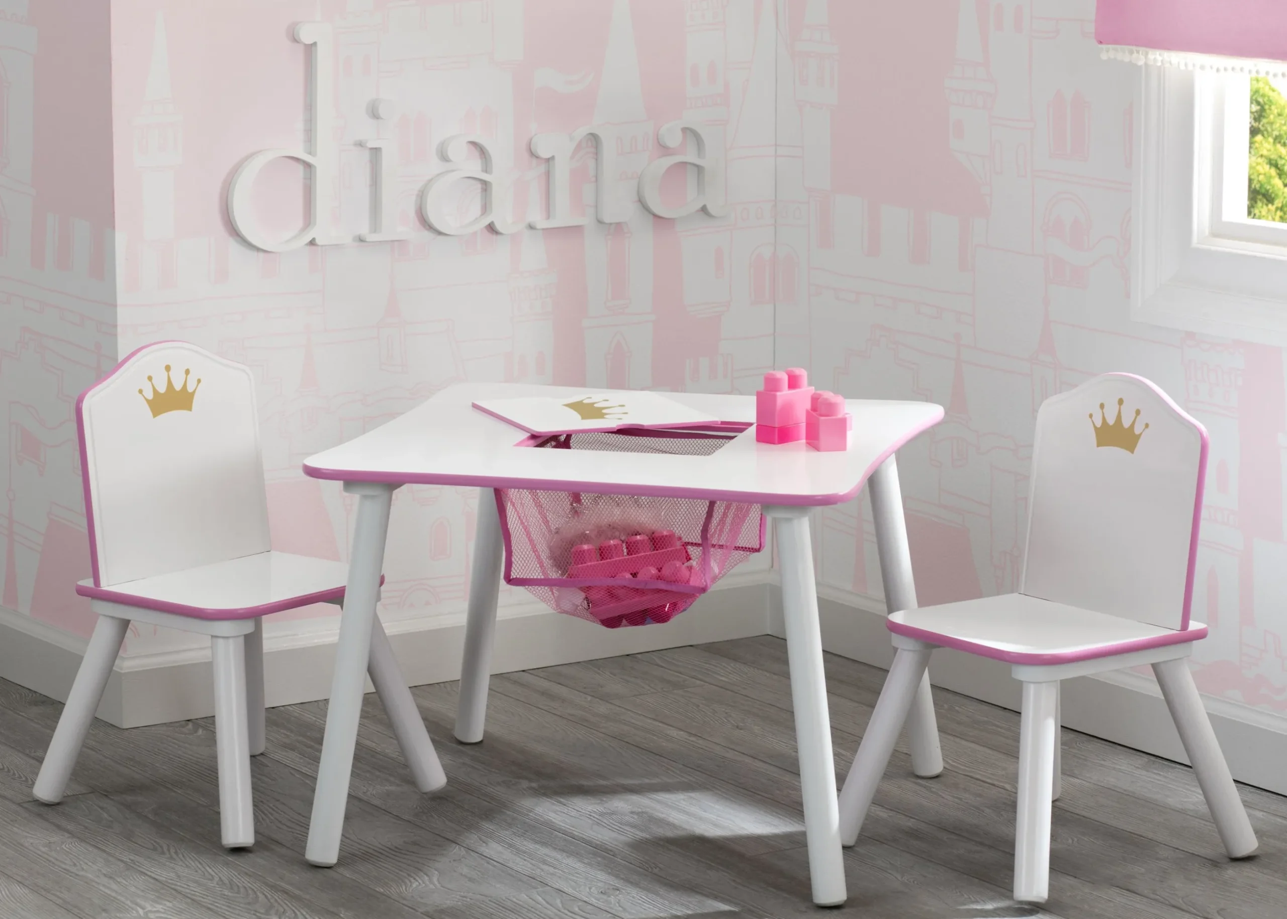 Princess Crown Kids Chair Set and Table, White/Pink