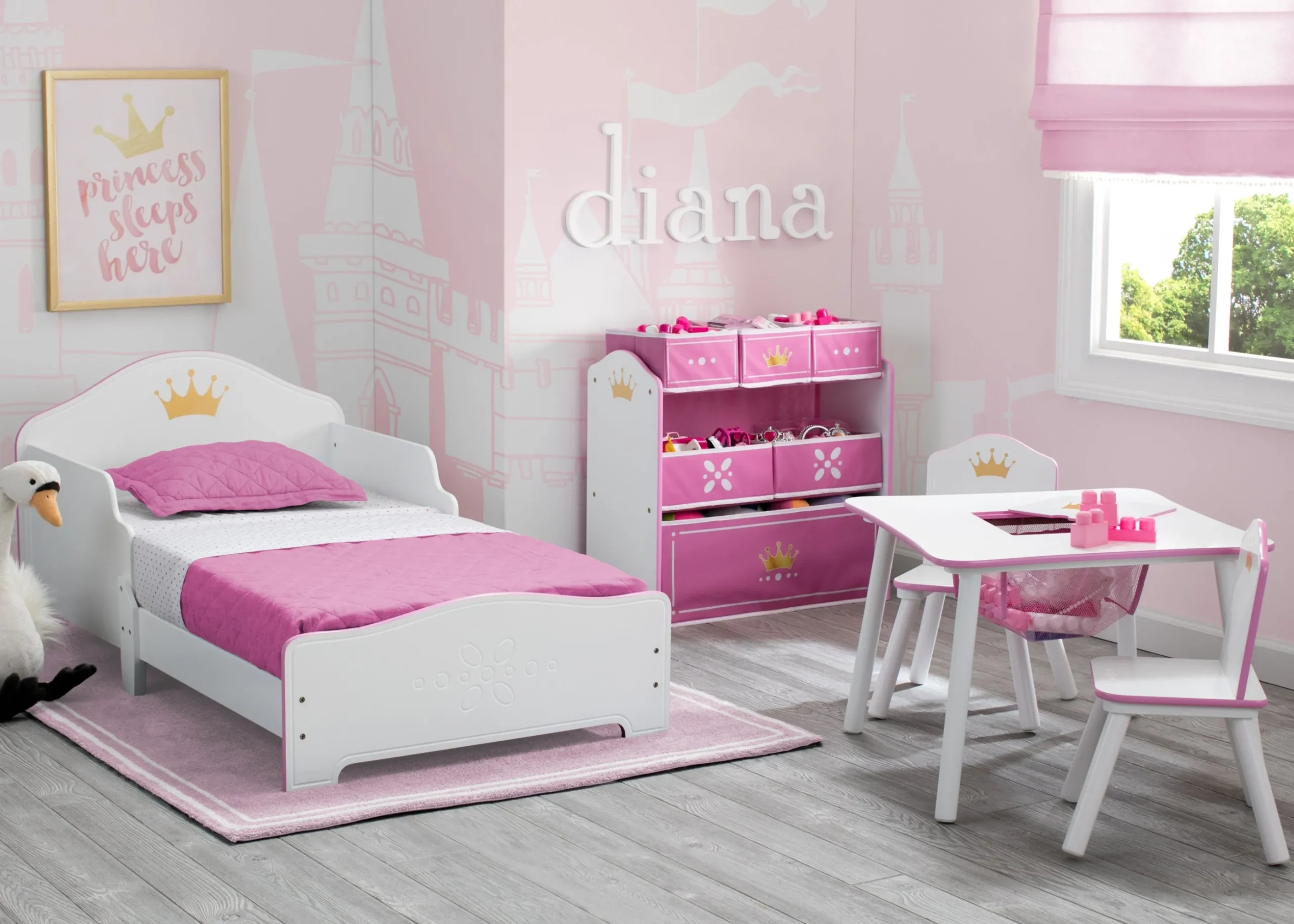 Princess Crown Kids Chair Set and Table, White/Pink